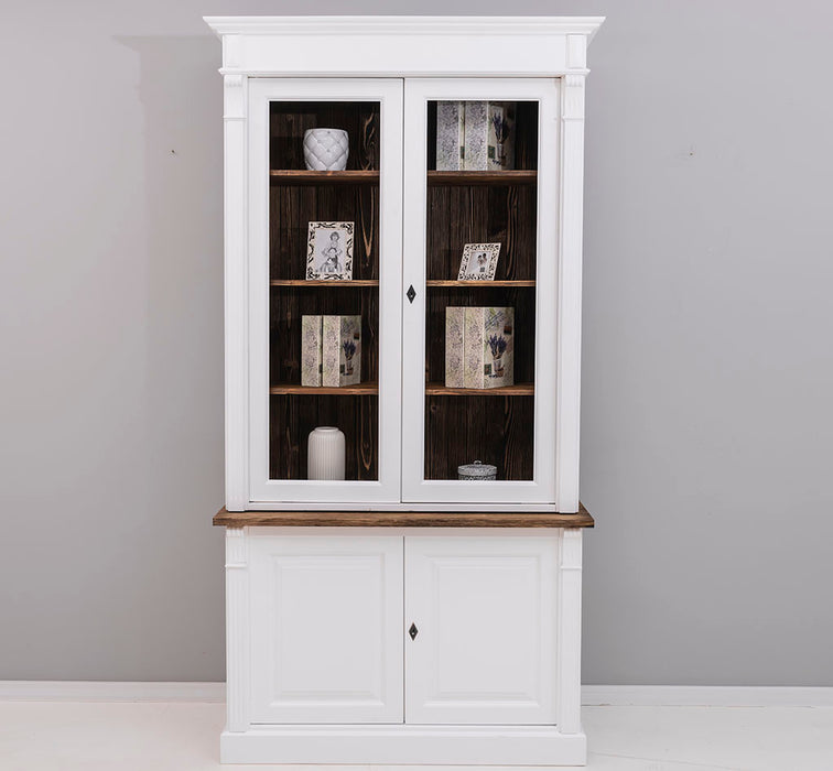 Landhaus Bücherschrank aus Massivholz | 4-türige Vitrine