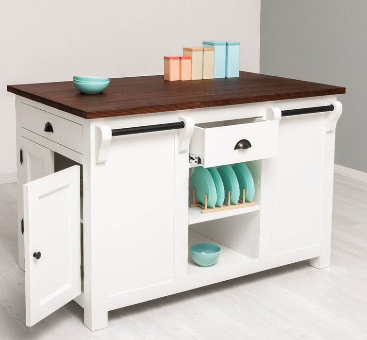 Landhaus Küchenblock aus Massivholz | Kücheninsel mit Türen & Schubladen -