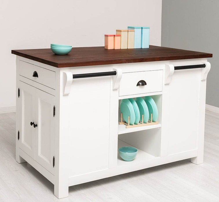 Landhaus Küchenblock aus Massivholz | Kücheninsel mit Türen & Schubladen -