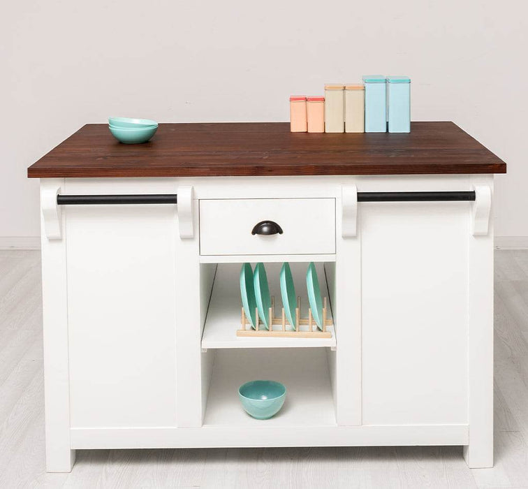 Landhaus Küchenblock aus Massivholz | Kücheninsel mit Türen & Schubladen -