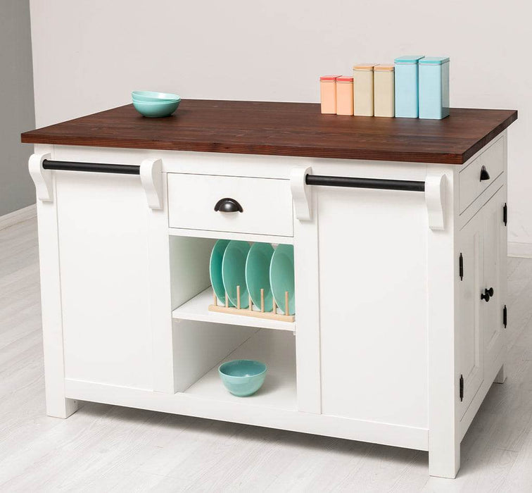 Landhaus Küchenblock aus Massivholz | Kücheninsel mit Türen & Schubladen -