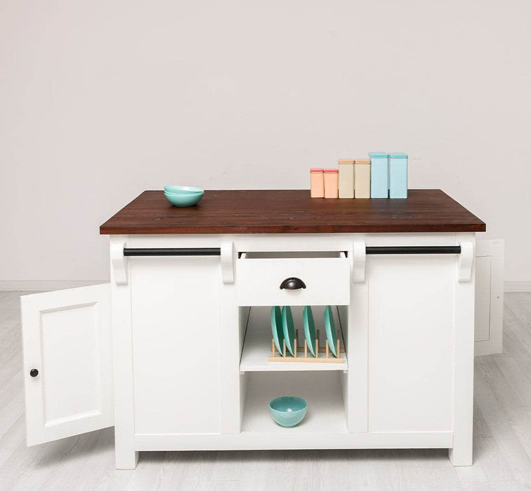 Landhaus Küchenblock aus Massivholz | Kücheninsel mit Türen & Schubladen -