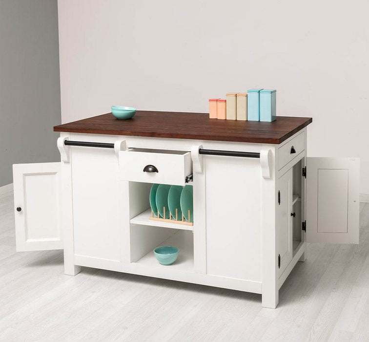 Landhaus Küchenblock aus Massivholz | Kücheninsel mit Türen & Schubladen -