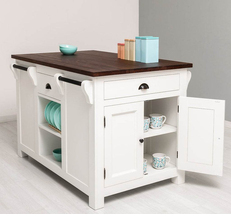 Landhaus Küchenblock aus Massivholz | Kücheninsel mit Türen & Schubladen -