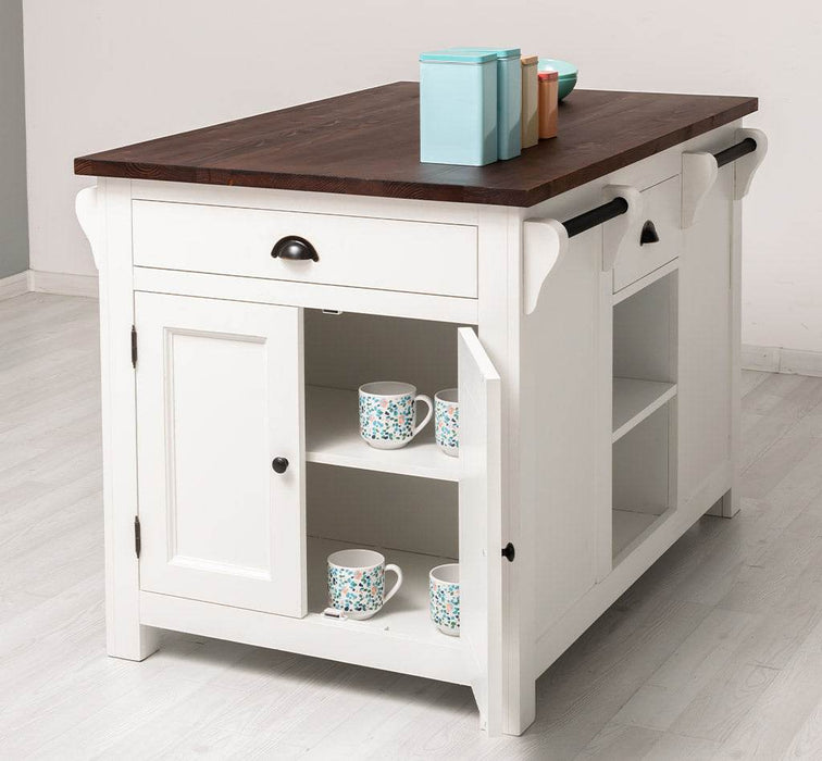 Landhaus Küchenblock aus Massivholz | Kücheninsel mit Türen & Schubladen -