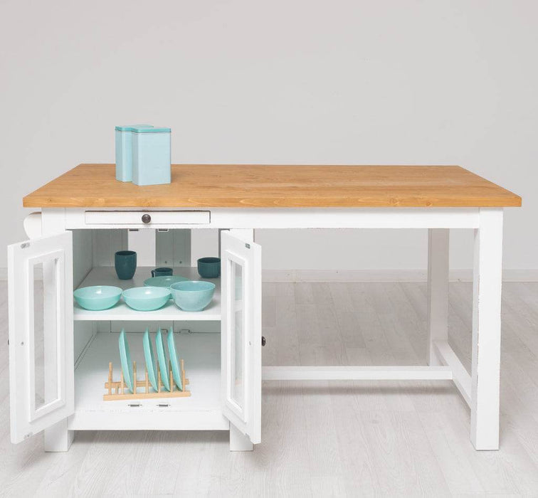 Landhaus Kücheninsel aus Massivholz mit Theke | 2 Personen Esstisch -