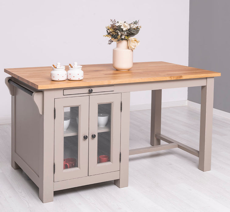 Landhaus Kücheninsel aus Massivholz mit Theke | 2 Personen Esstisch