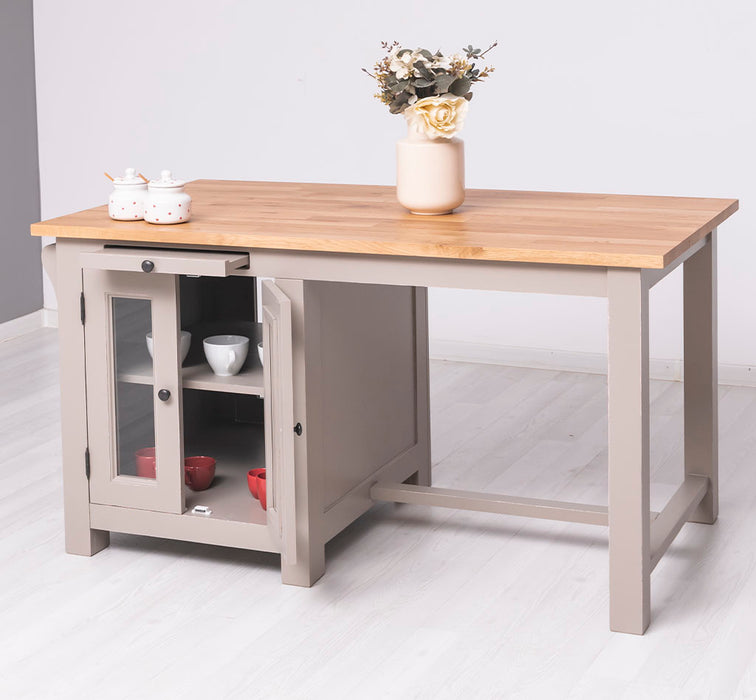 Landhaus Kücheninsel aus Massivholz mit Theke | 2 Personen Esstisch