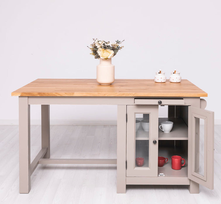 Landhaus Kücheninsel aus Massivholz mit Theke | 2 Personen Esstisch