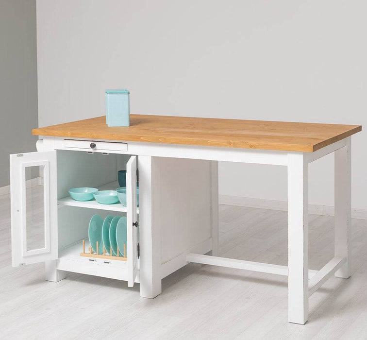 Landhaus Kücheninsel aus Massivholz mit Theke | 2 Personen Esstisch -
