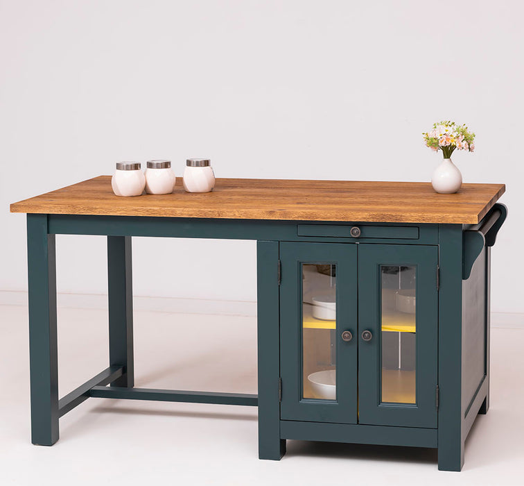 Landhaus Kücheninsel aus Massivholz mit Theke | 2 Personen Esstisch