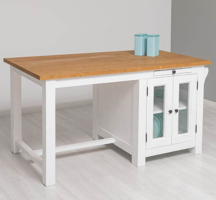 Landhaus Kücheninsel aus Massivholz mit Theke | 2 Personen Esstisch -