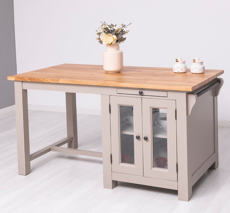 Landhaus Kücheninsel aus Massivholz mit Theke | 2 Personen Esstisch