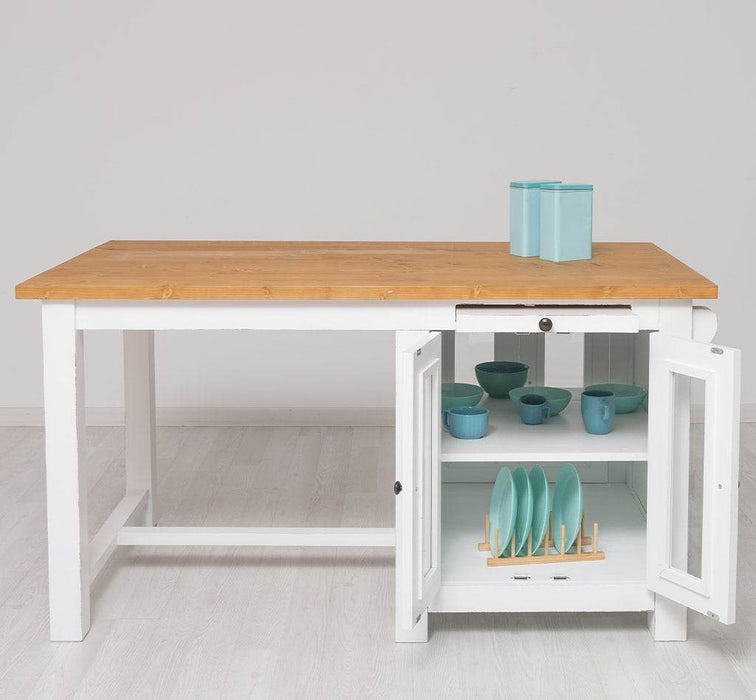 Landhaus Kücheninsel aus Massivholz mit Theke | 2 Personen Esstisch -
