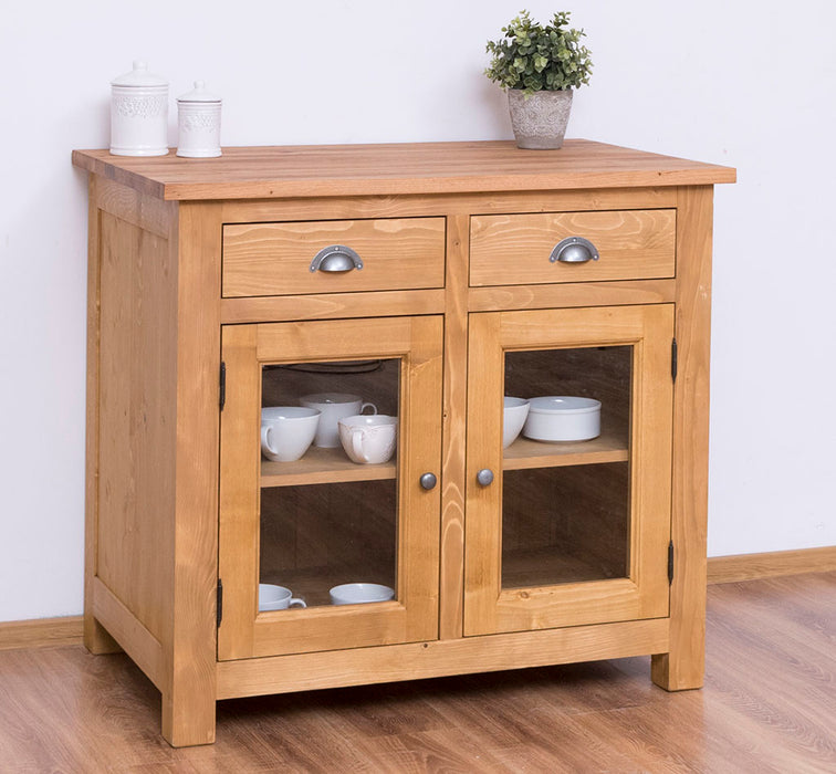 Landhaus Küchenmodul aus Massivholz mit verglasten Türen