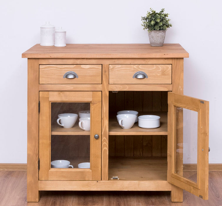 Landhaus Küchenmodul aus Massivholz mit verglasten Türen