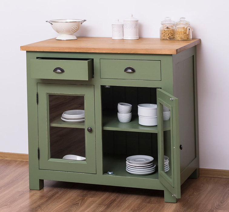 Landhaus Küchenmodul aus Massivholz mit verglasten Türen