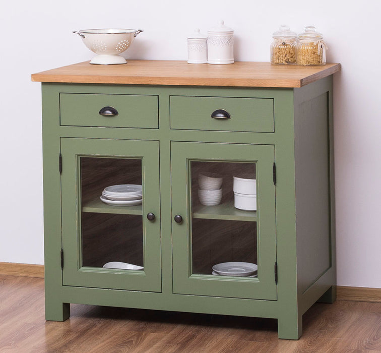 Landhaus Küchenmodul aus Massivholz mit verglasten Türen