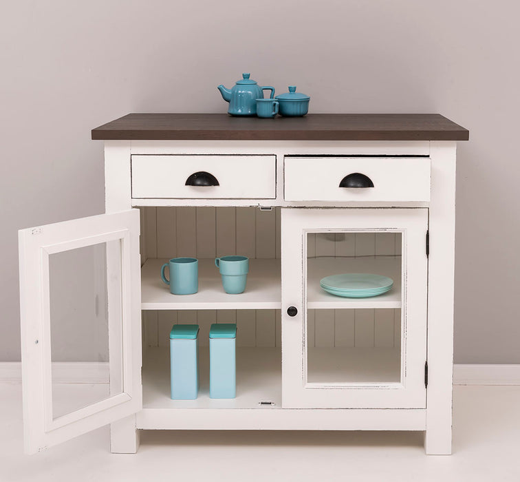 Landhaus Küchenmodul aus Massivholz mit verglasten Türen