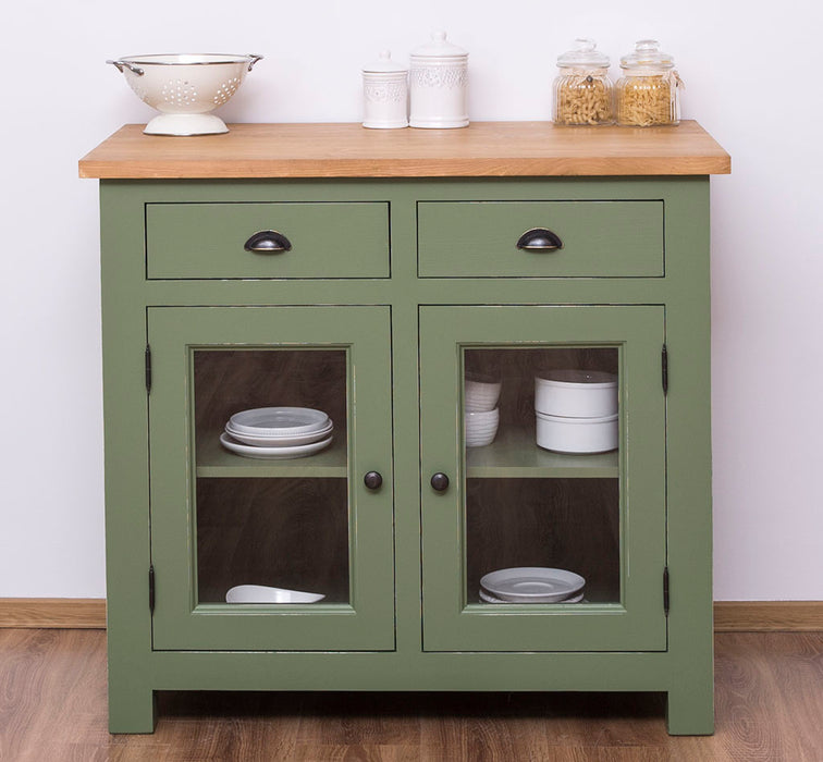 Landhaus Küchenmodul aus Massivholz mit verglasten Türen