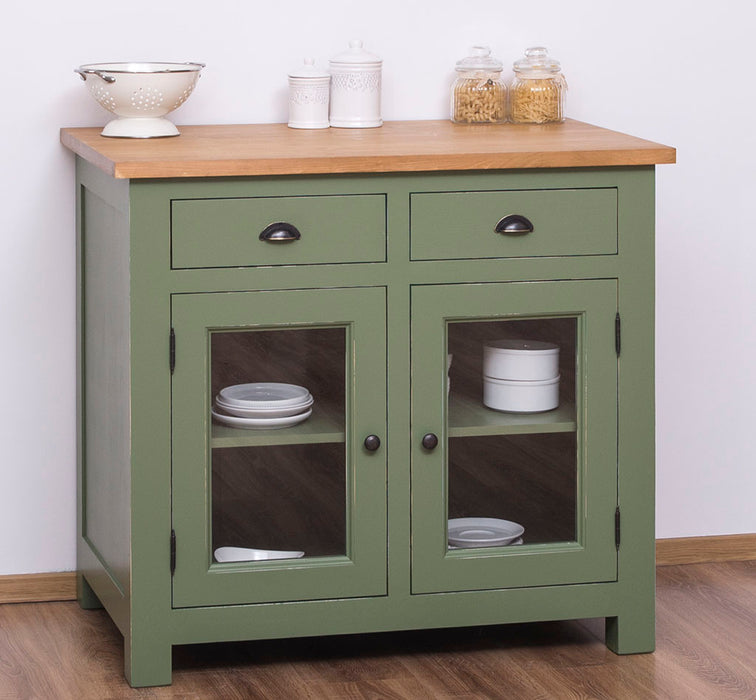 Landhaus Küchenmodul aus Massivholz mit verglasten Türen