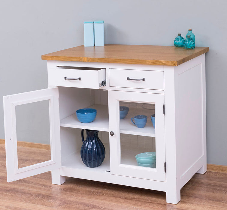 Landhaus Küchenmodul aus Massivholz mit verglasten Türen