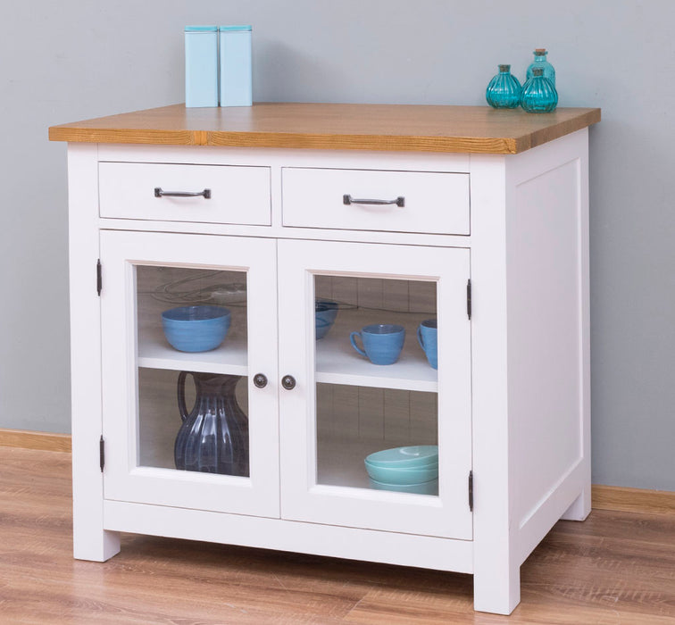 Landhaus Küchenmodul aus Massivholz mit verglasten Türen