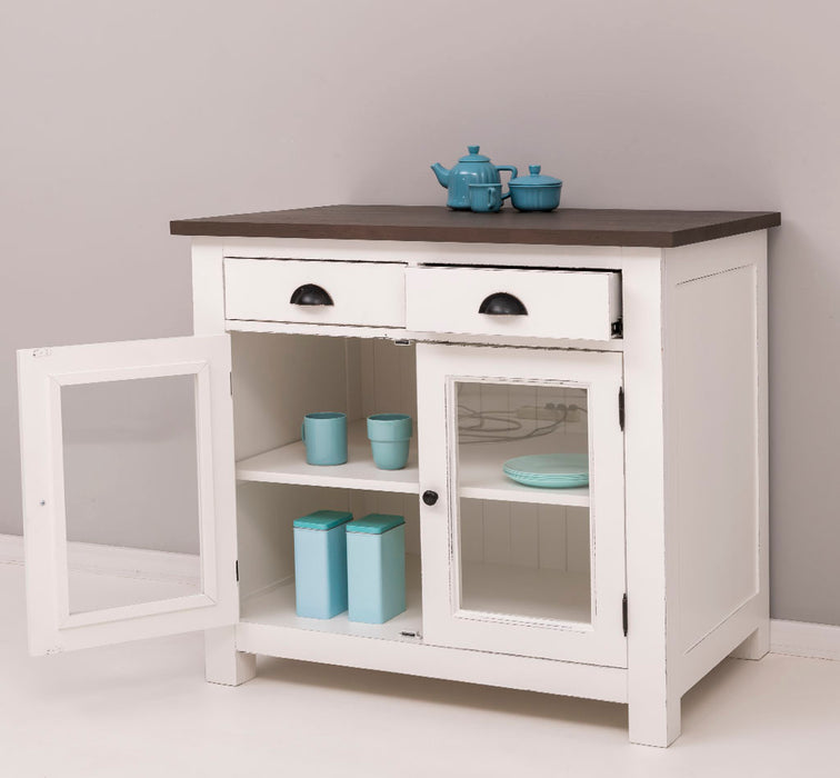 Landhaus Küchenmodul aus Massivholz mit verglasten Türen