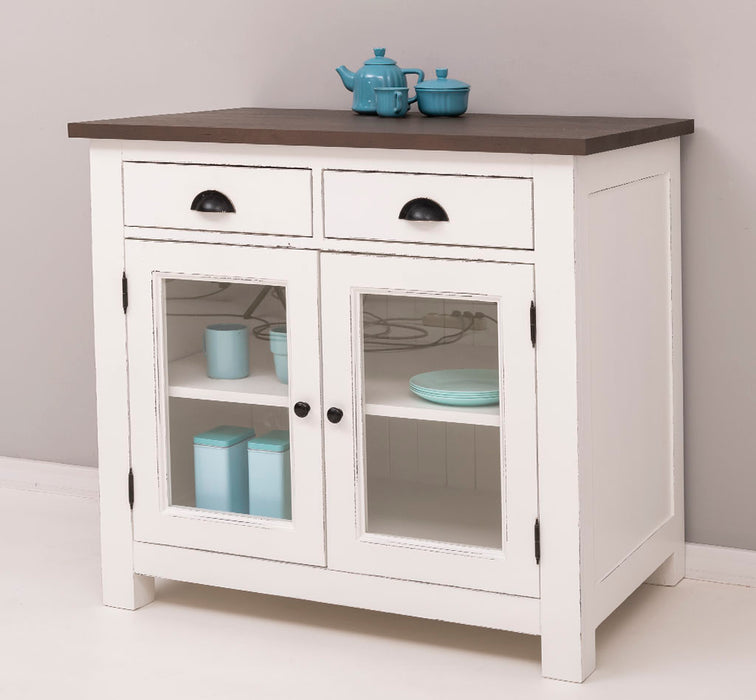 Landhaus Küchenmodul aus Massivholz mit verglasten Türen