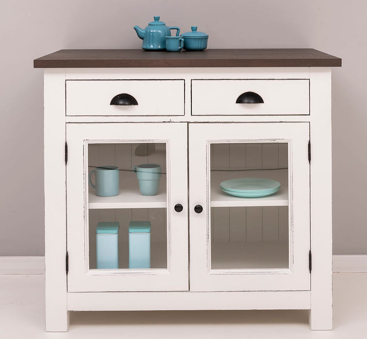 Landhaus Küchenmodul aus Massivholz mit verglasten Türen