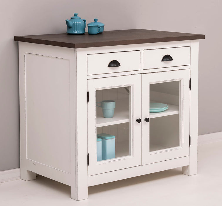 Landhaus Küchenmodul aus Massivholz mit verglasten Türen