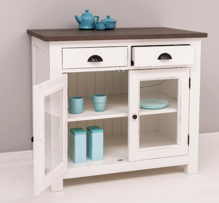 Landhaus Küchenmodul aus Massivholz mit verglasten Türen