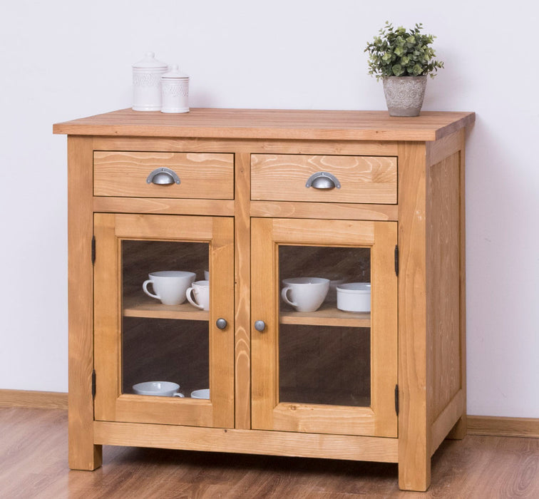 Landhaus Küchenmodul aus Massivholz mit verglasten Türen