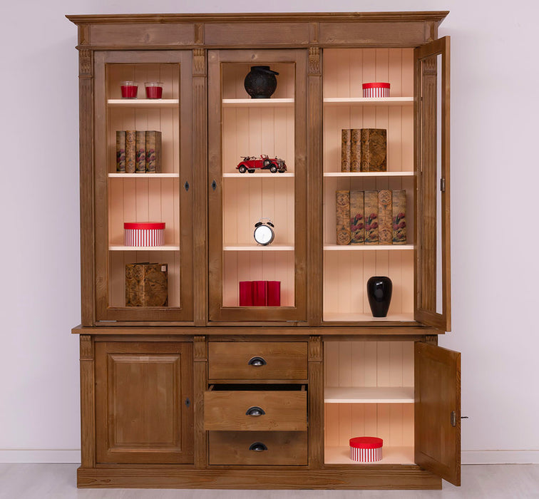 Landhaus Schrankwand aus Massivholz mit Glastüren und variabler Aufteilung - Vitrine