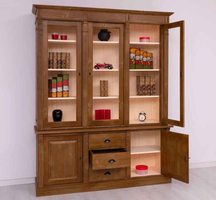 Landhaus Schrankwand aus Massivholz mit Glastüren und variabler Aufteilung - Vitrine
