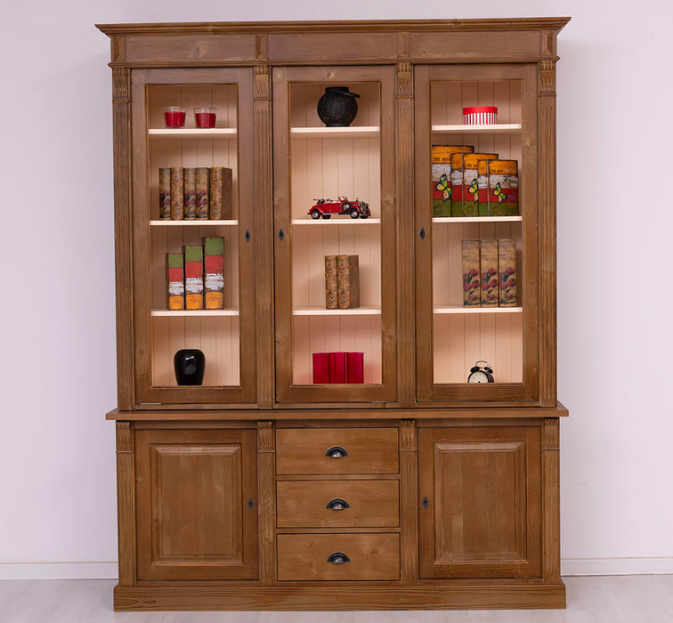 Landhaus Schrankwand aus Massivholz mit Glastüren und variabler Aufteilung - Vitrine