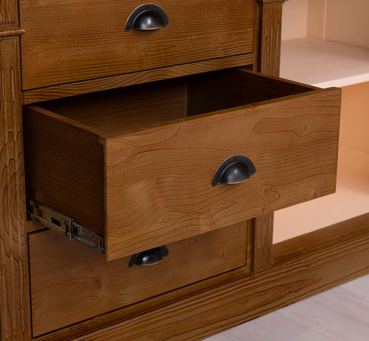 Landhaus Schrankwand aus Massivholz mit Glastüren und variabler Aufteilung - Vitrine