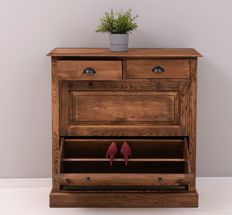 Landhaus Schuhschrank mit zwei Kippfächern aus massiver Eiche