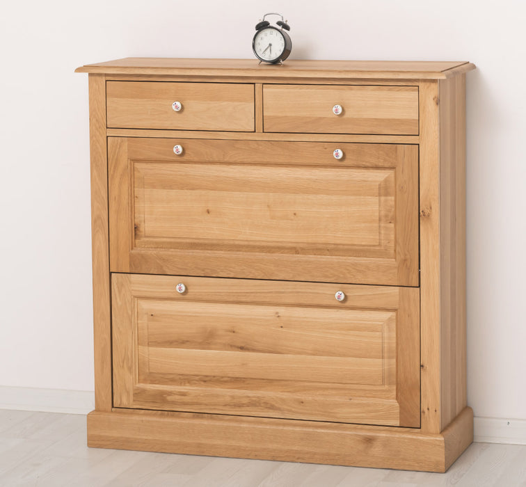 Landhaus Schuhschrank mit zwei Kippfächern aus massiver Eiche