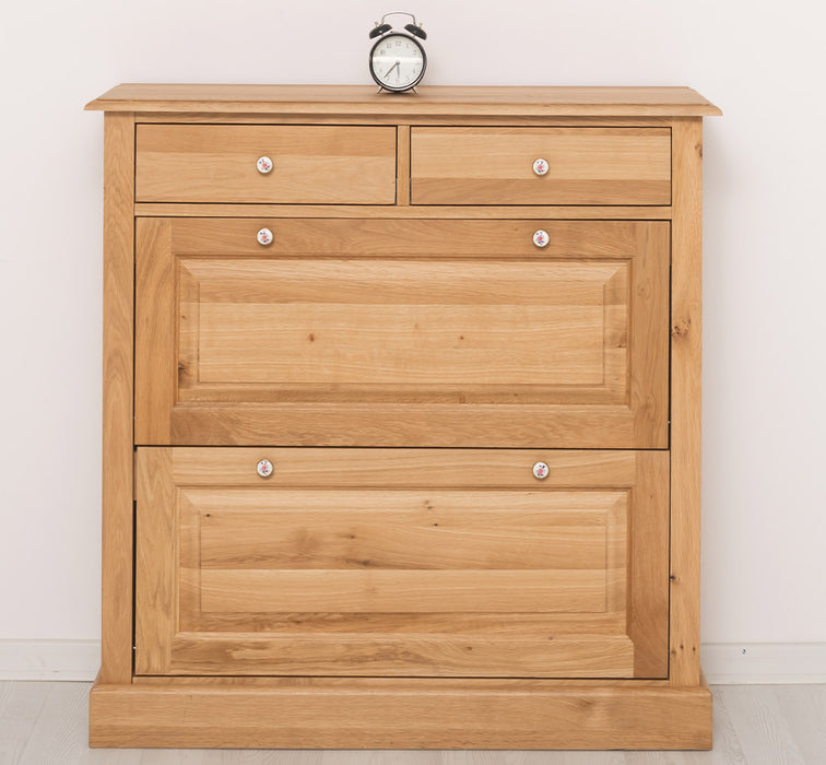 Landhaus Schuhschrank mit zwei Kippfächern aus massiver Eiche