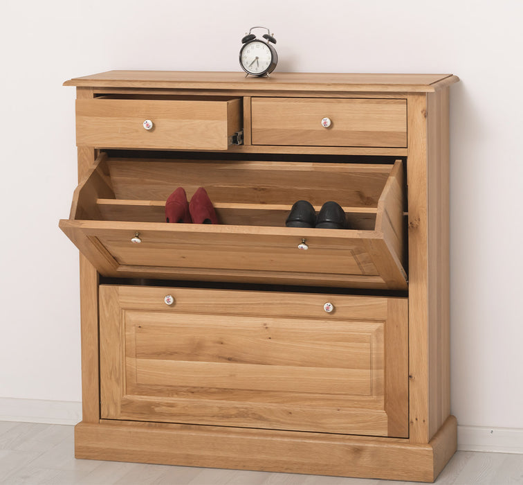 Landhaus Schuhschrank mit zwei Kippfächern aus massiver Eiche