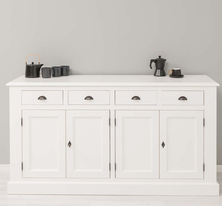 Landhaus-Sideboard-aus-Massivholz--_-Kommode-mit-4-Schubladen-und-4-Tueren-front-weiß
