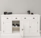 Landhaus-Sideboard-aus-Massivholz--_-Kommode-mit-4-Schubladen-und-4-Tueren-front-weiß-offen