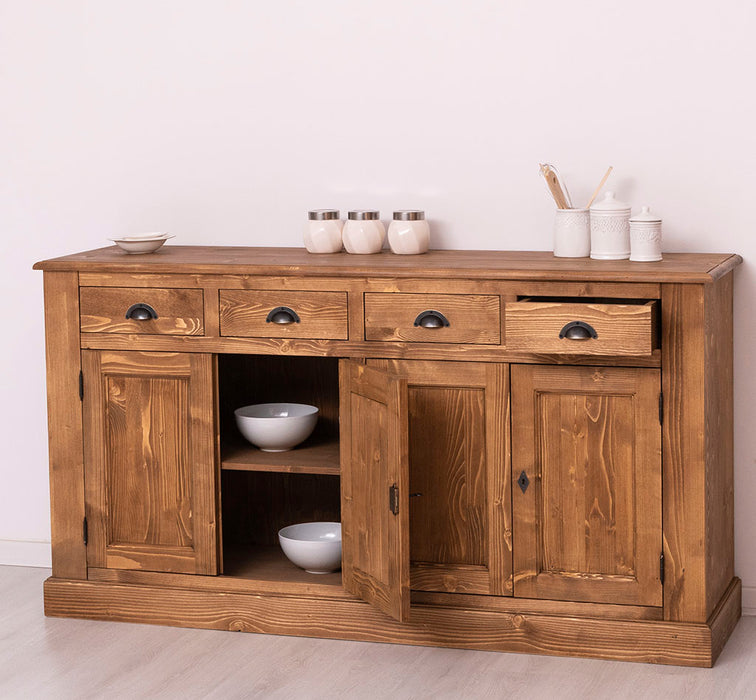 Landhaus-Sideboard-aus-Massivholz--_-Kommode-mit-4-Schubladen-und-4-Tueren-rechts-gewachst-offen