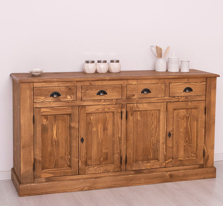 Landhaus-Sideboard-aus-Massivholz--_-Kommode-mit-4-Schubladen-und-4-Tueren-links-gewachst