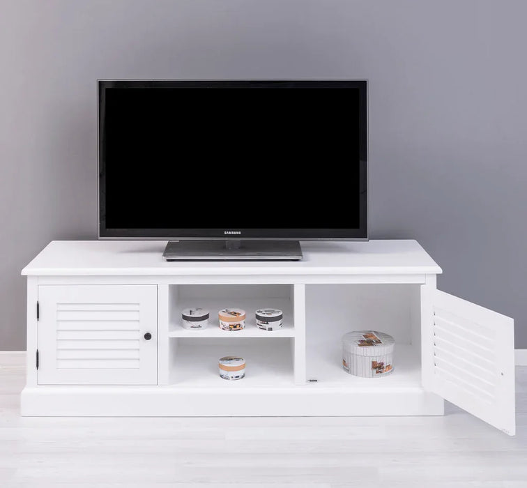 Landhaus TV-Board aus Massivholz mit Lamellentüren