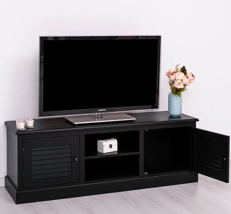 Landhaus TV-Board aus Massivholz mit Lamellentüren
