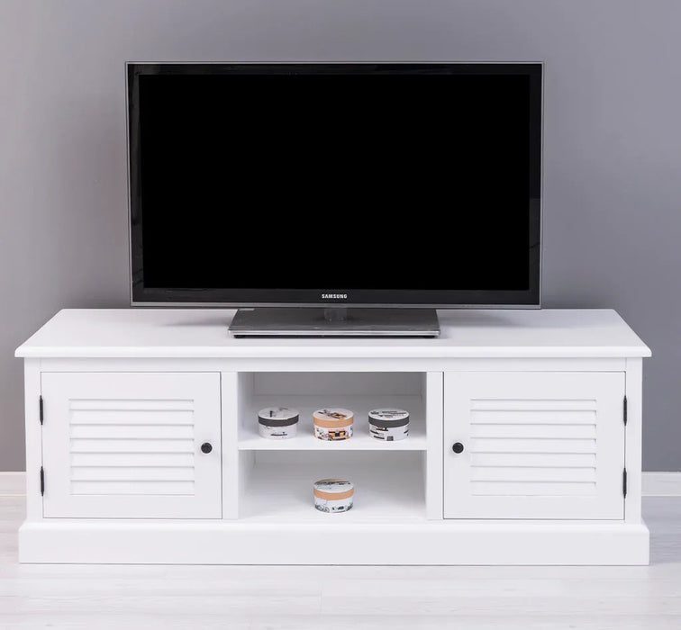 Landhaus TV-Board aus Massivholz mit Lamellentüren