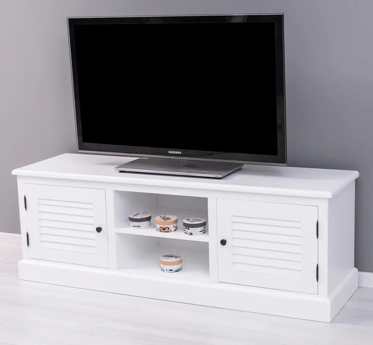 Landhaus TV-Board aus Massivholz mit Lamellentüren