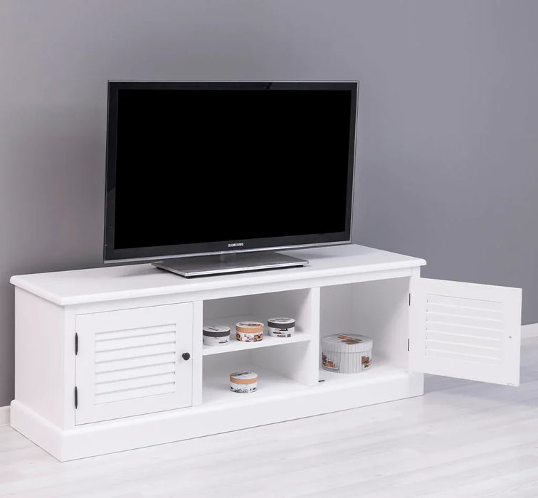 Landhaus TV-Board aus Massivholz mit Lamellentüren